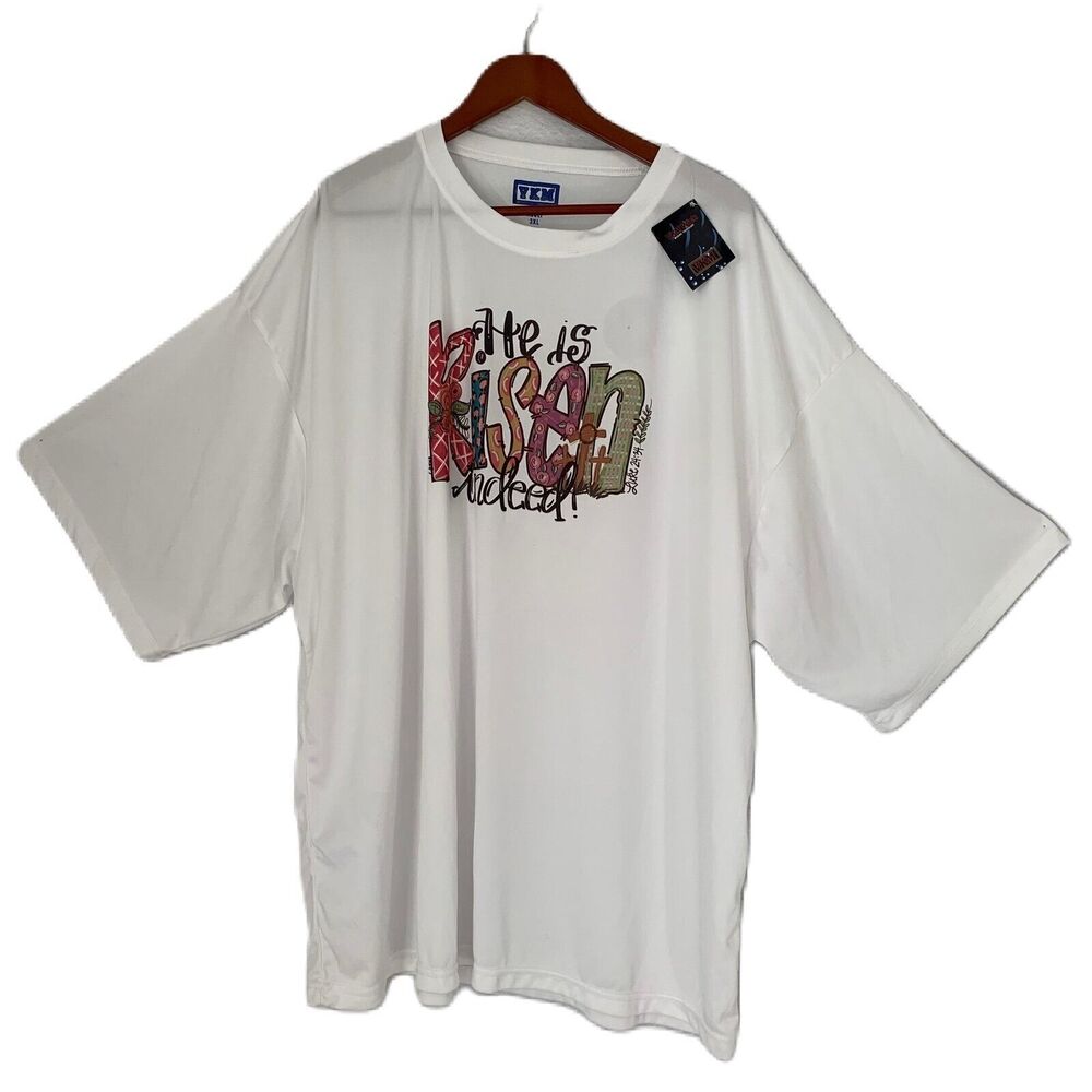 VKM Tshirt Women 3XL White He Is Risen Indeed ScreenPrint Casual Christian Comfy